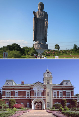 牛久大仏（写真上） シャトーカミヤ（写真下）